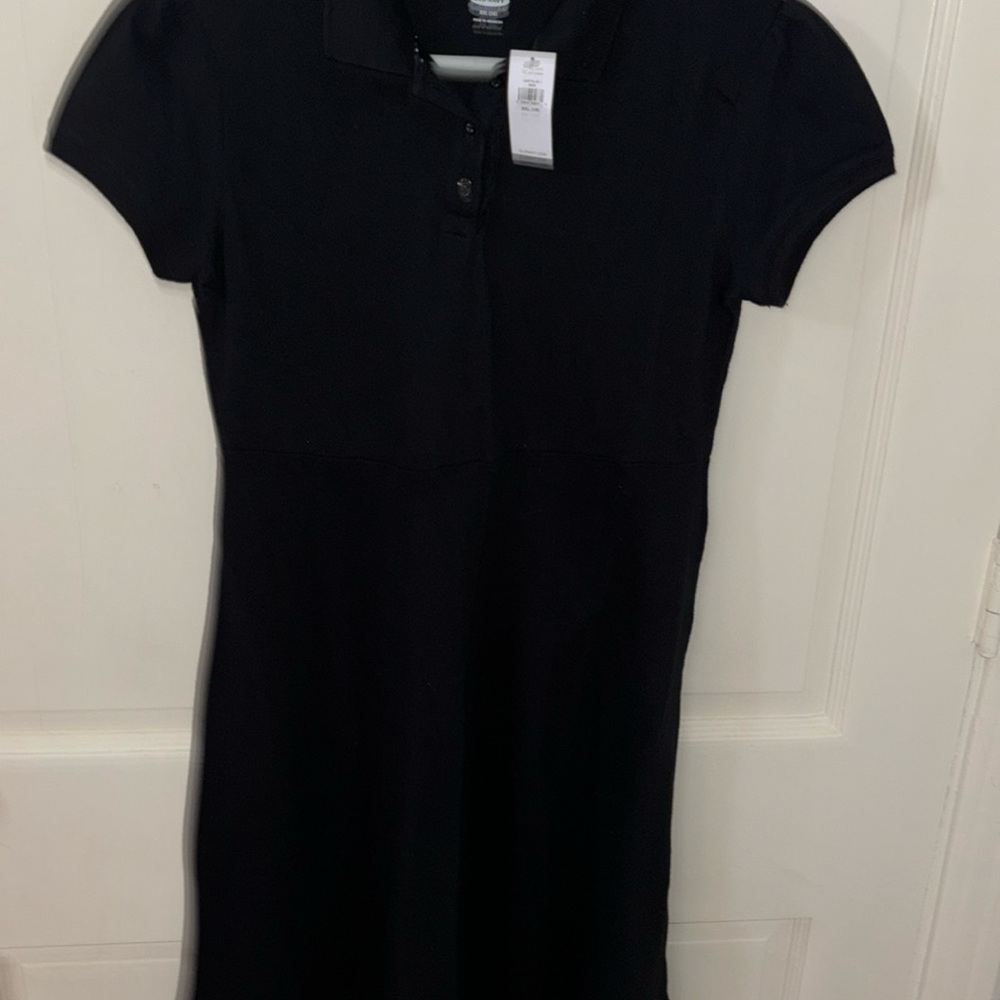 Old Navy girl XXL(16) black polo shirt sleeved dress polka dot collar lining